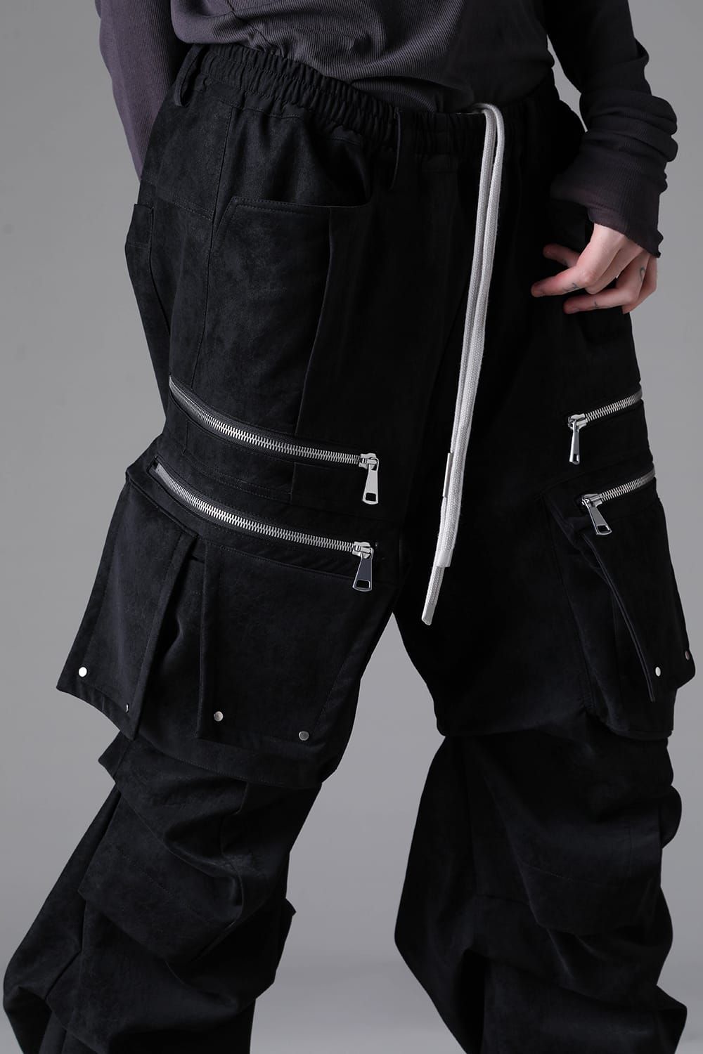 《2026AW先行予約》Vegan Suede Leather Cargo Pants"Black" / ヴィーガンスウェードレザーカーゴパンツ "ブラック"