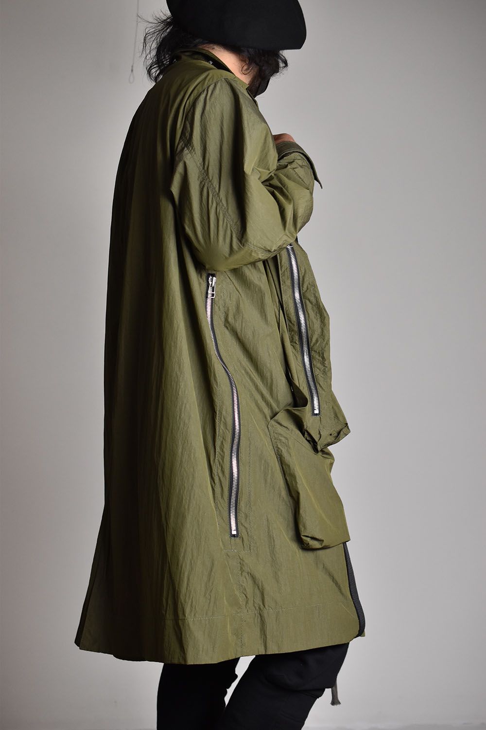 Nylon Hoodie Long Coat"Khaki"/ナイロンフーディロングコート"カーキ"