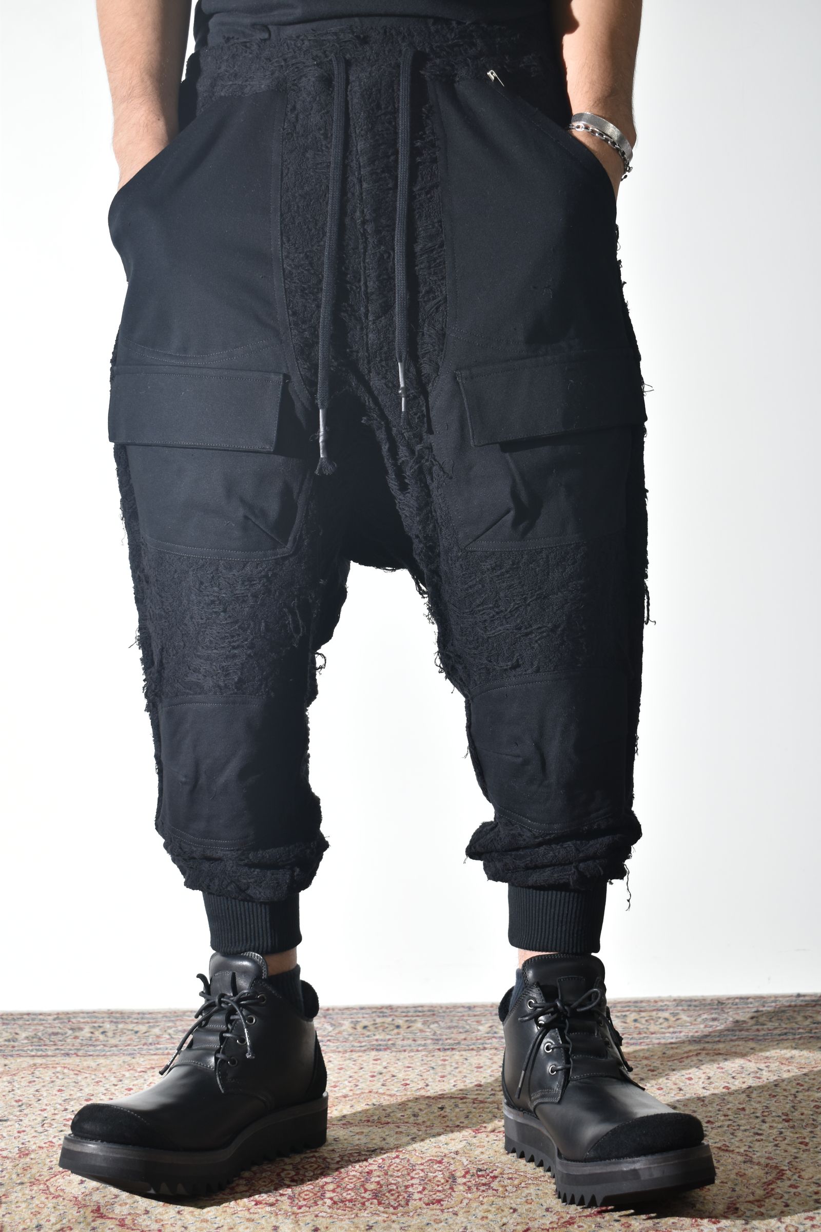 Damage Pile Combination Wide Jogger Pants"Black" / ダメージパイルコンビネーションワイドジョガーパンツ"ブラック"