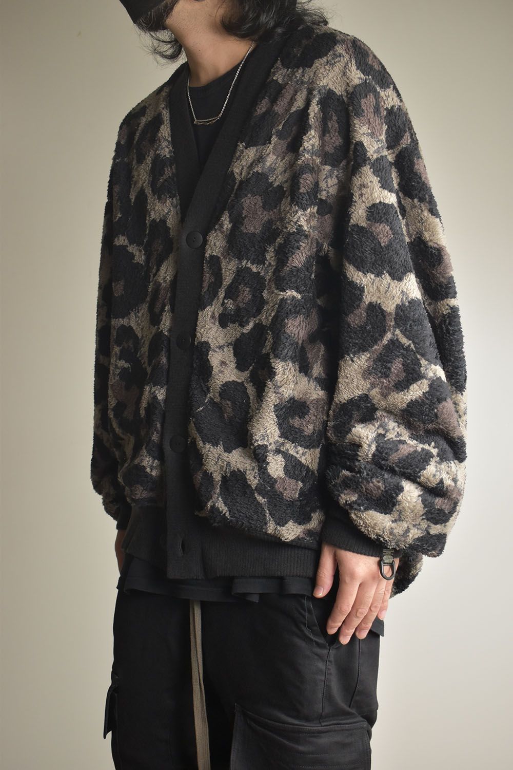 Large Leopard Fleece Cardigan "Dark Leopard" / ラージレオパードフリースカーディガン"ダークレオパード"