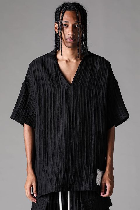 《2027SS先行予約》Ripple Sheer Half Sleeve Shirts "Black" / リップルシアーハーフスリーブシャツ"ブラック"