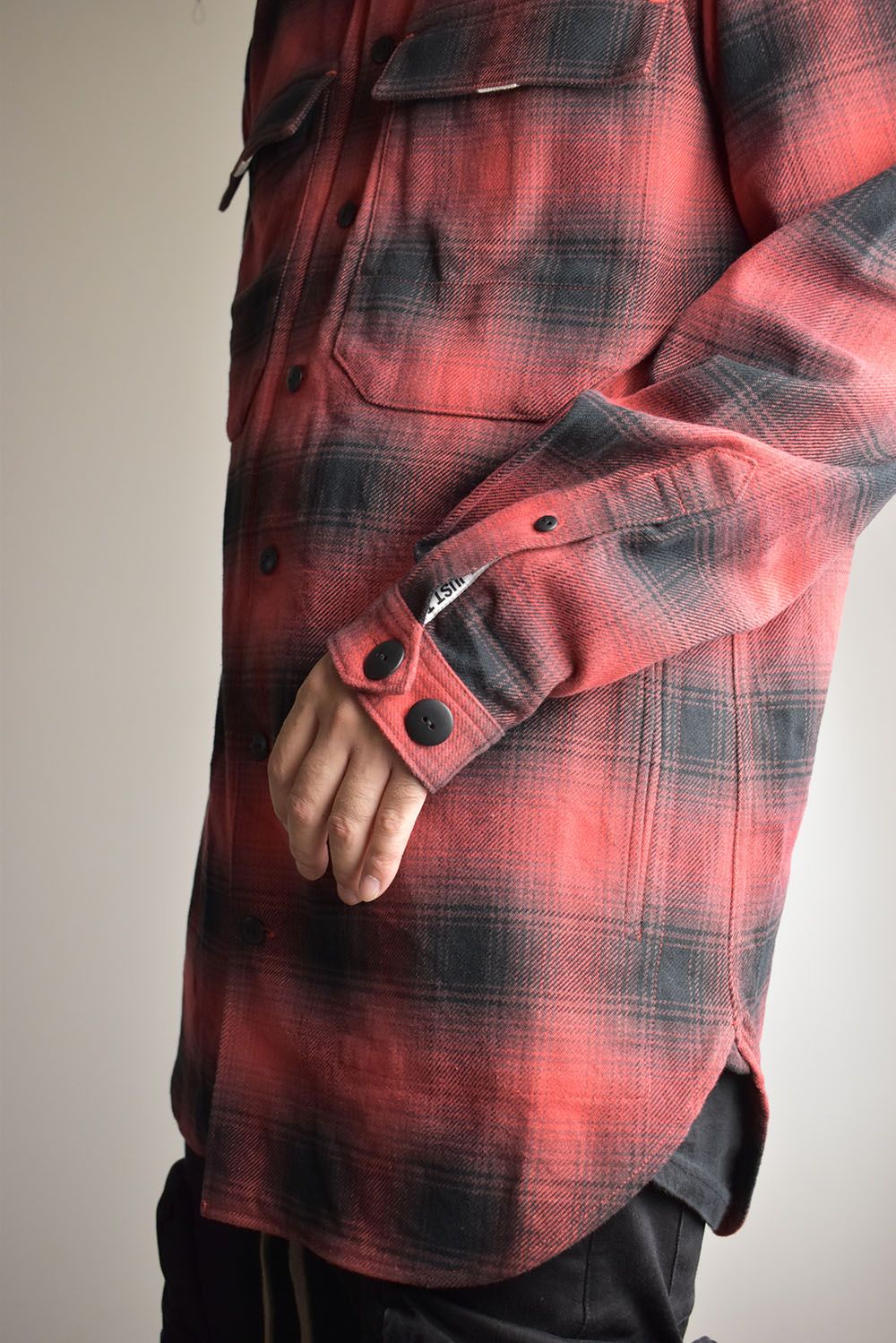 Ombre Check Long Shirts Jacket"Red Check" / オンブレチェックロングシャツジャケット"レッドチェック"