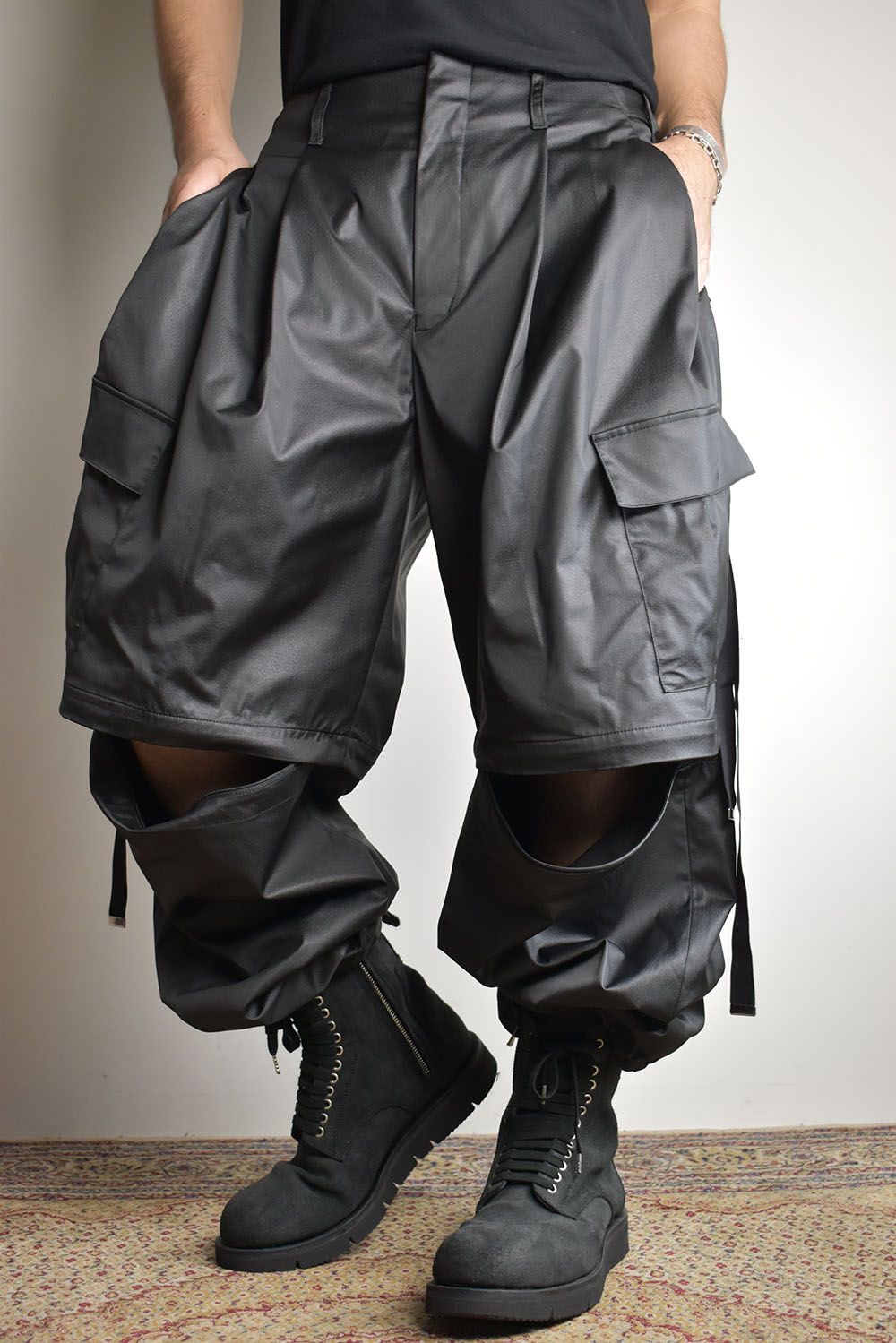 Fake Fake Leather Detachable Cargo Pants"Black"/フェイクフェイクレザーデタッチャブルカーゴパンツ"ブラック"