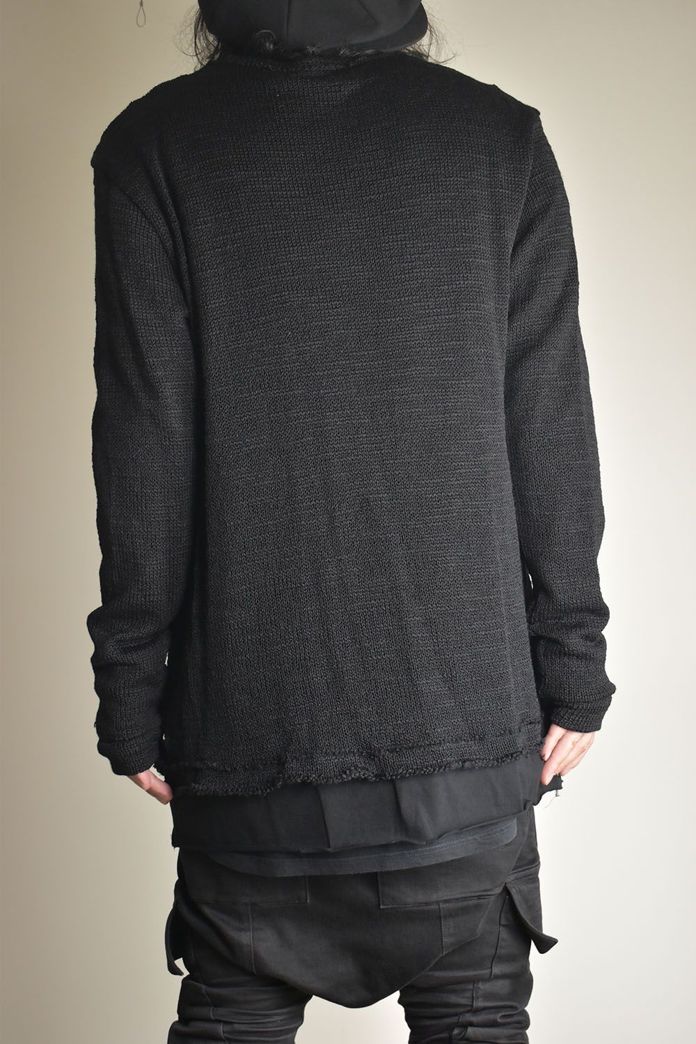 Low-Gauge knit × Cotton Jersey Layered Tee "Black" / ローゲージニット×コットンジャージレイヤードTシャツ"ブラック"