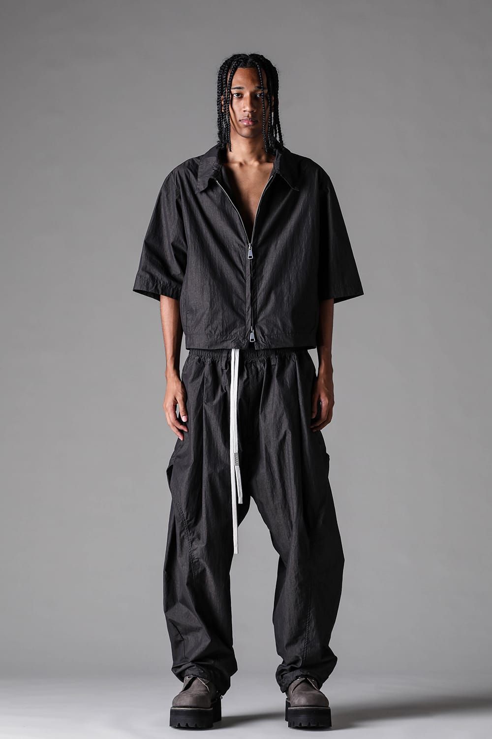《2027SS先行予約》Cotton Nylon Zip Half Sleeve Shirts"Black" / コットンナイロンジップハーフスリーブシャツブラック"