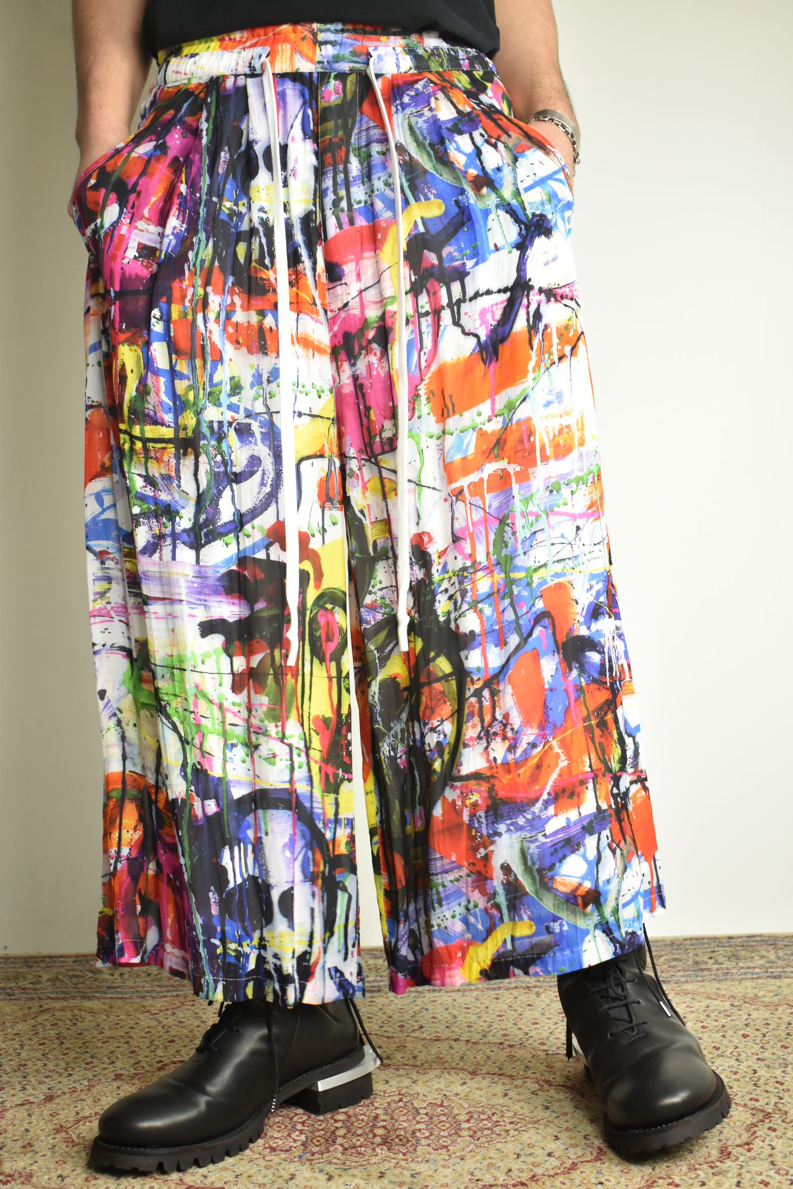 Rayon Chiffon Inkjet Print Wide Cropped Easy Pants"Color Print" / レーヨンシフォンインクジェットプリントワイドクロップドイージーパンツ"カラープリント"