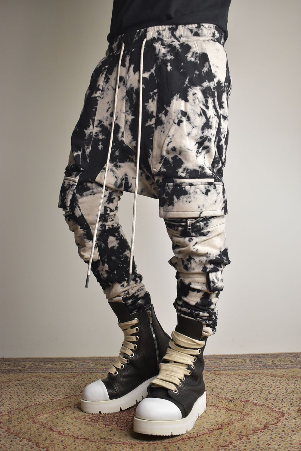 Discharge Pinting Cargo Sarouel Skinny"Black×Ivory" /ディスチャージプリントカーゴサルエルスキニー"ブラック×アイボリー"