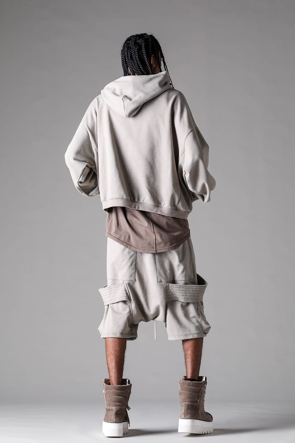 《2027SS先行予約》French Terry Belt Cargo Sarrouel Shorts "Black / Grey / L.Beige"/ フレンチテリー裏毛ベルトカーゴサルエルショーツ"ブラック / グレー /ライトベージュ"