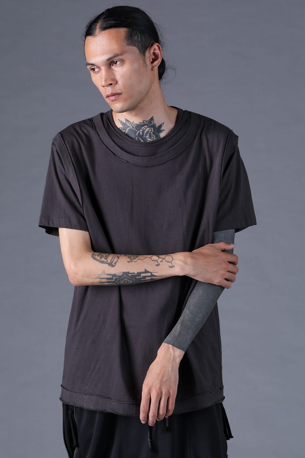 《2027SS先行予約分》30/- Cotton Layered S/S T-Shirt "Black" / Grey / Charcoal" / 30/-天竺レイヤードS/STシャツ "ブラック/グレー/チャコール"