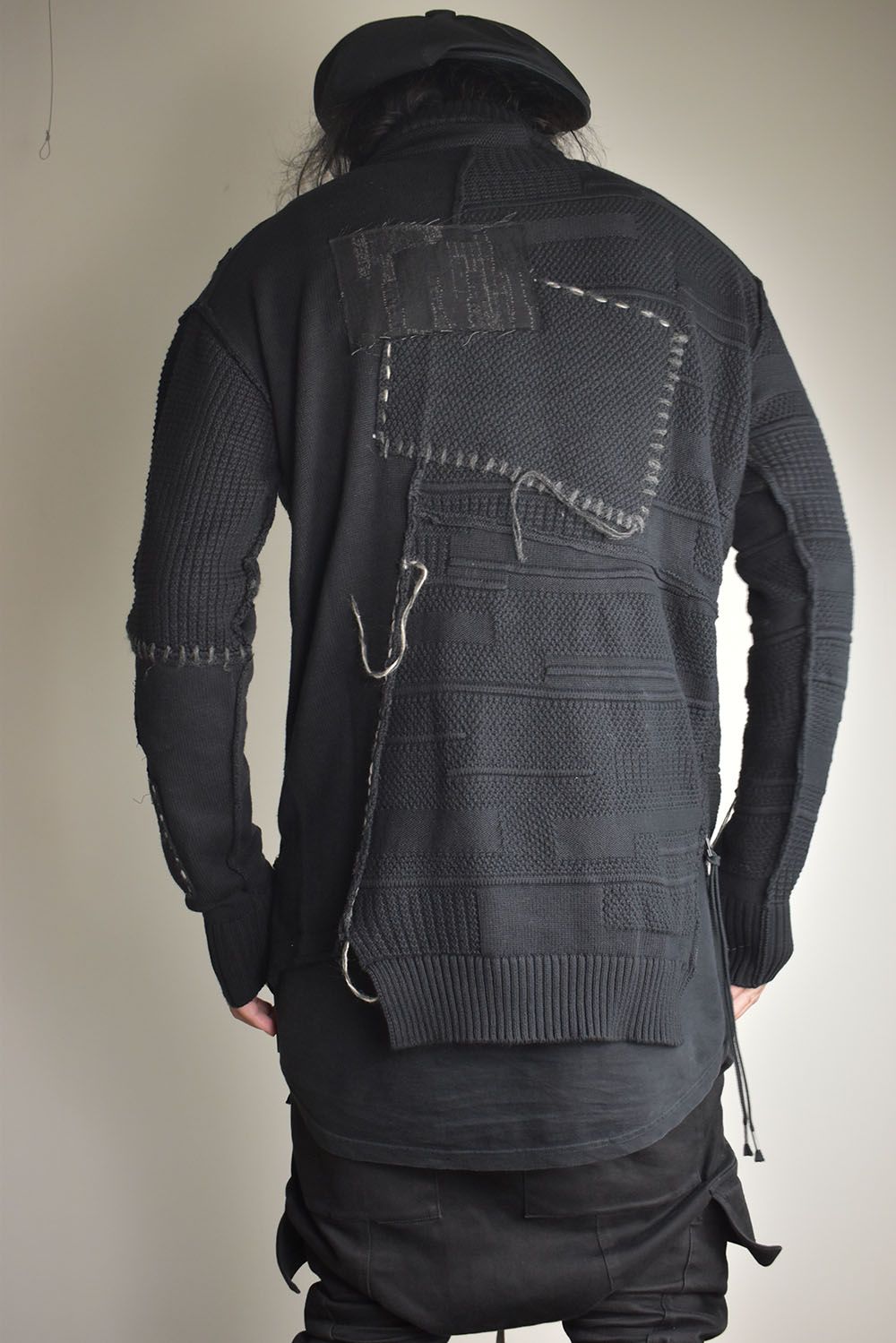 Cotton Cashmere Crust Patch Knit Pullover "Black" / コットンカシミヤクラストパッチニットプルオーバー"ブラック"