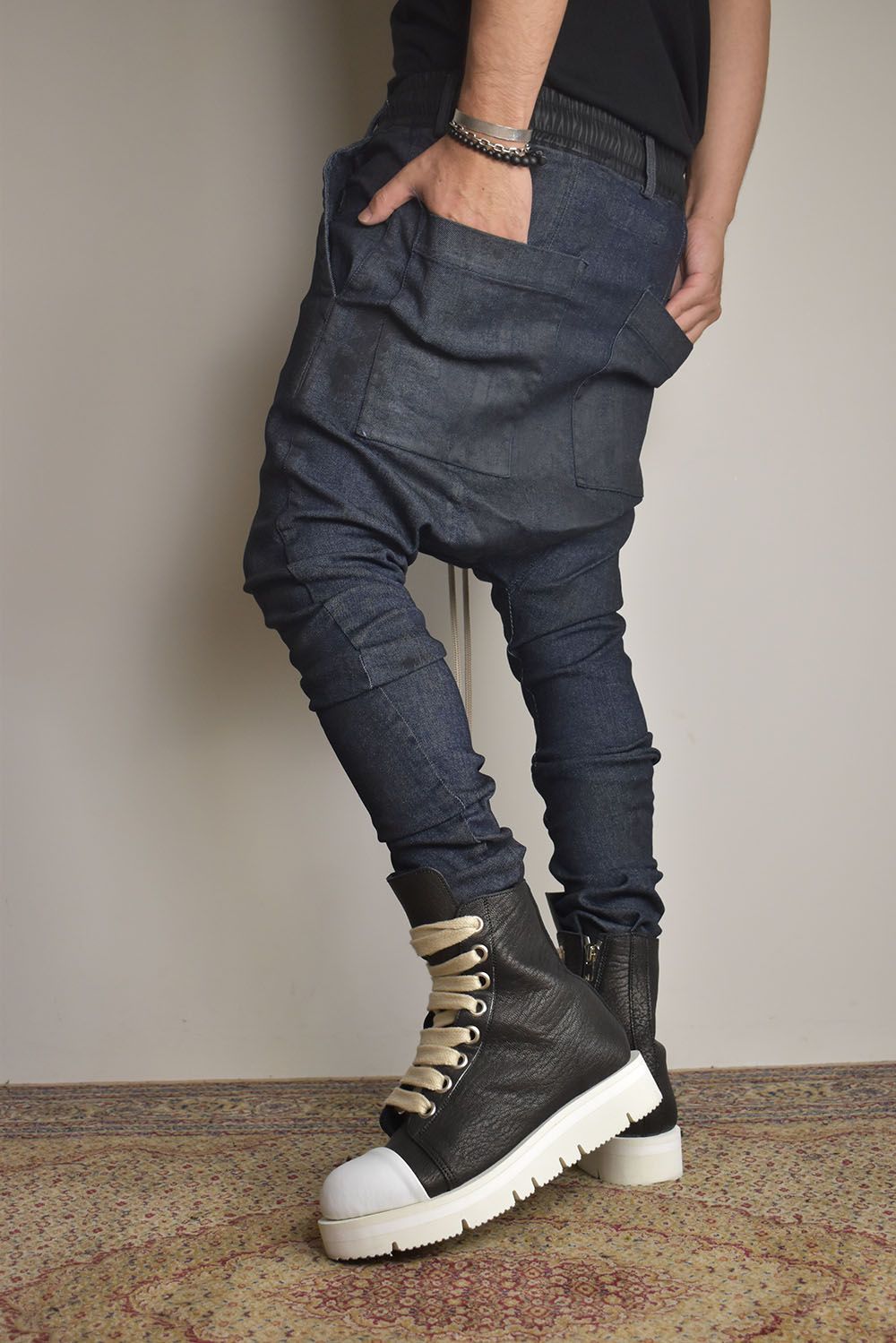 Coated Stretch denim Sarouel skinny"Blue" / コーティングストレッチデニムサルエルスキニー"ブルー"