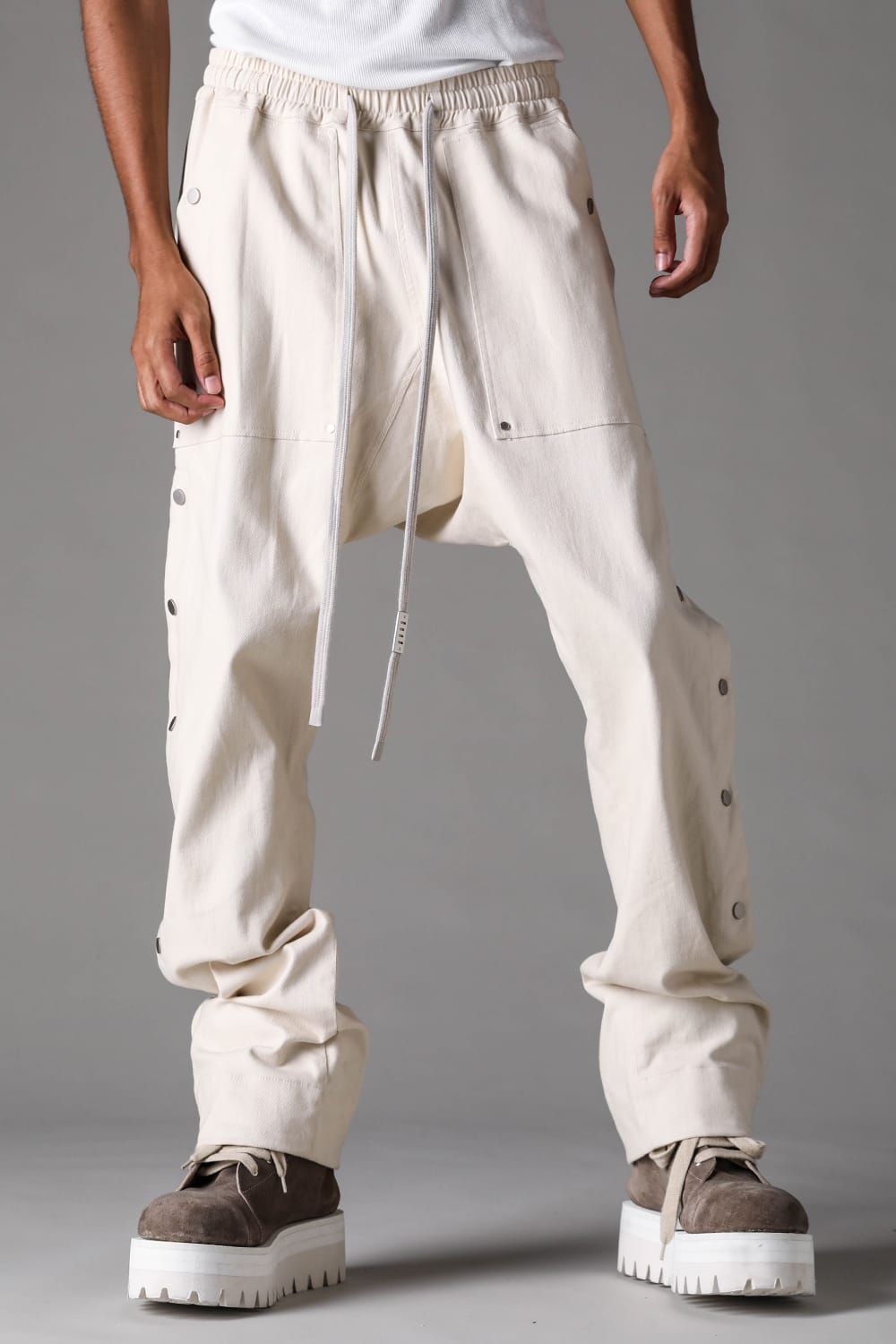 《2027SS先行予約》Side Snap Sarrouel Flare Pants"Black / Ivory" / サイドスナップサルエルフレアパンツ "ブラック / アイボリー"