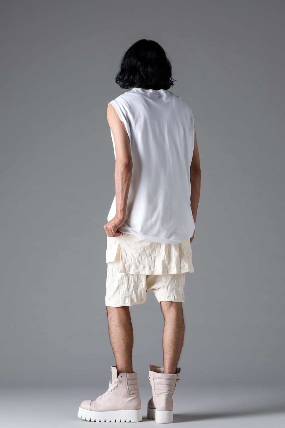 《2026SS先行予約》Gradient Plaid Pattern Layered Shorts"Black / Cream" / グラデーションチェックパターンレイヤードショーツ"ブラック/クリーム"