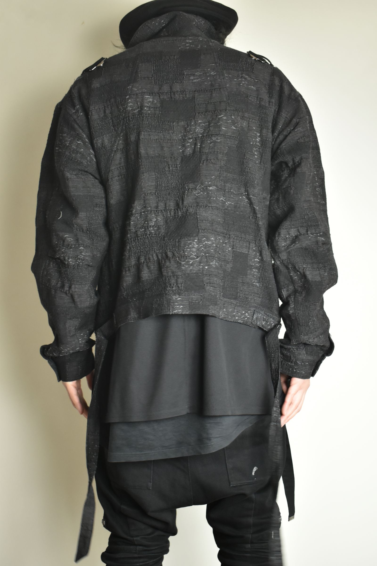 Crust Jacquard Salopette Layered Jacket"Black" / クラストジャガードサロペットレイヤードジャケット"ブラック"