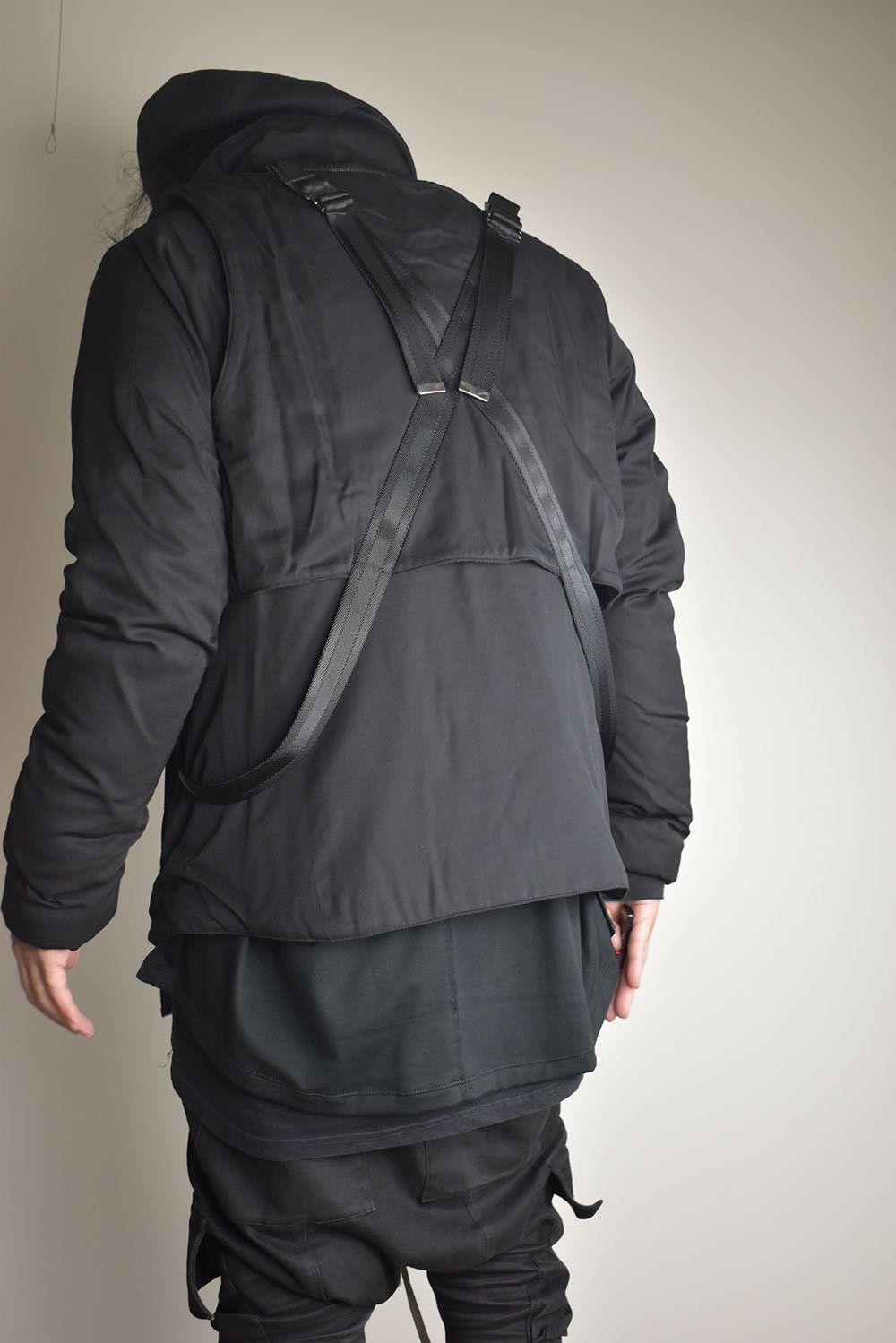Rayon Twill Vest Hooded Down Jacket "Black" / レーヨンツイルベスト/フードアタッチドダウンジャケット"ブラック"