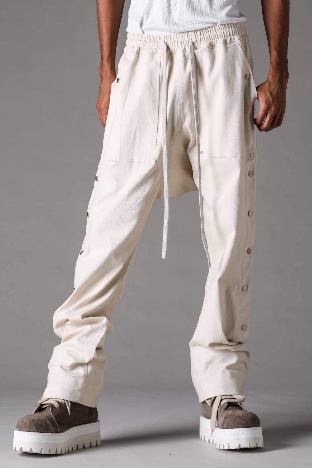 《2027SS先行予約》Side Snap Sarrouel Flare Pants"Black / Ivory" / サイドスナップサルエルフレアパンツ "ブラック / アイボリー"