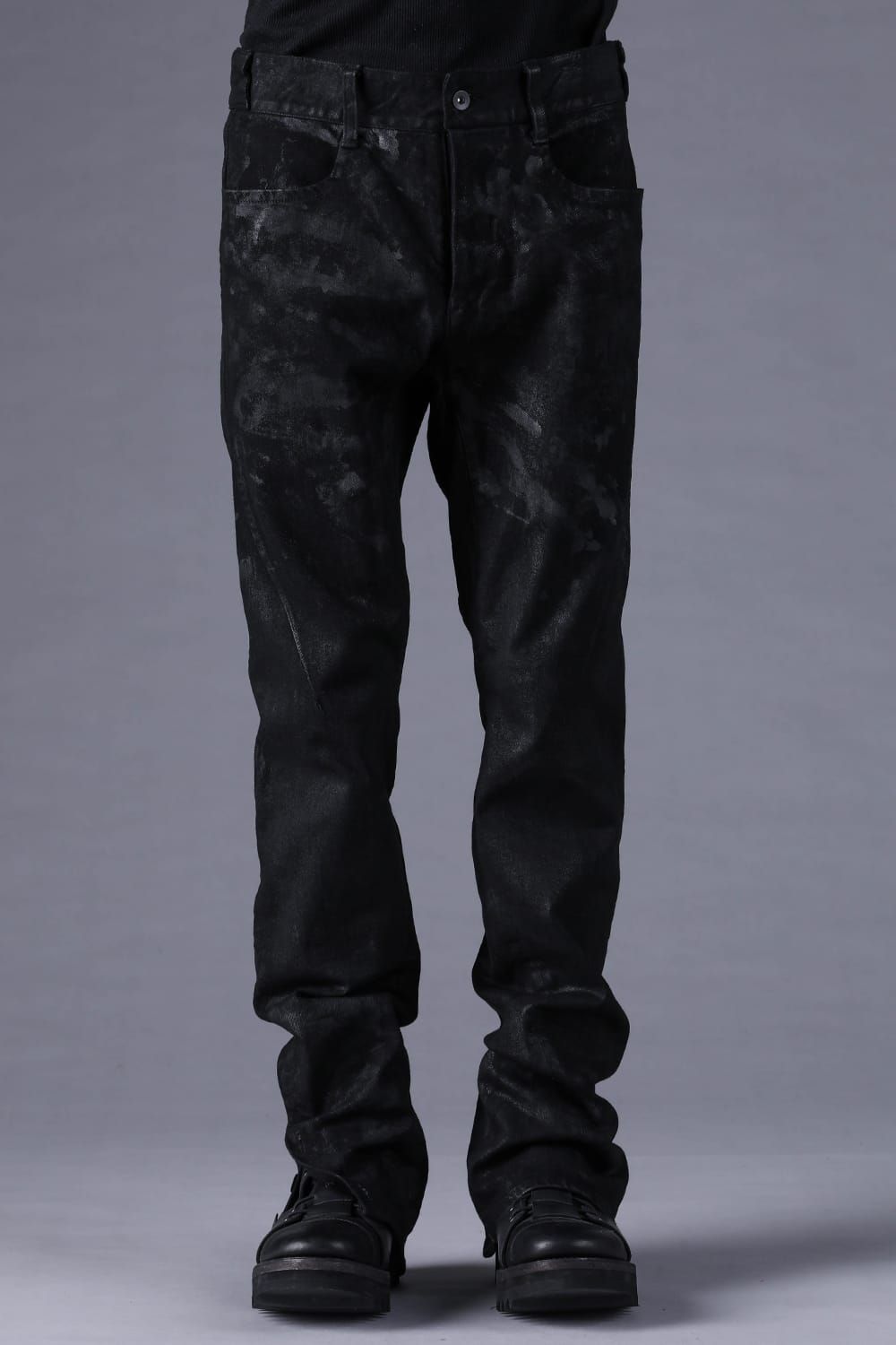 《2027SS先行予約分》Product Coated Stretch Denim Flared Slim Pants"Black" / 製品コーティングストレッチデニムフレアスリムパンツ"ブラック"