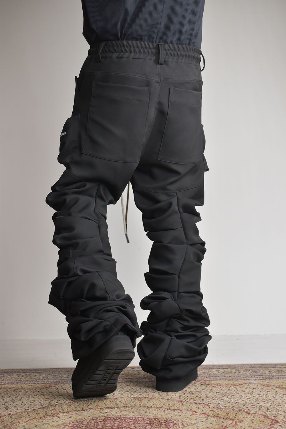 Twill Monster Tuck Flare Baggy Pants"Black"/ツイルモンスタータックフレアバギーパンツ"ブラック"