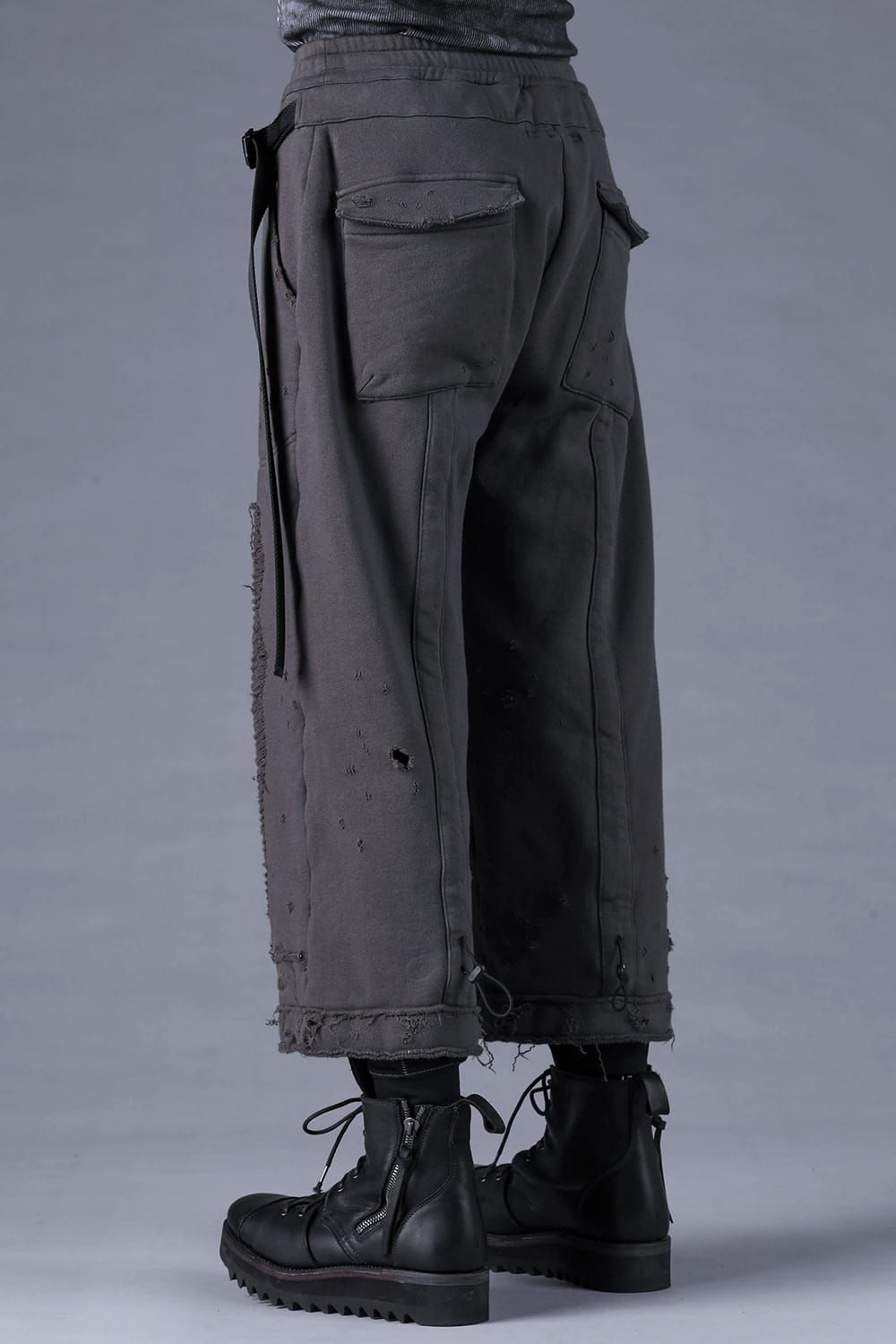 Untwisted Yarn Fleece Shotgun Wide Cropped Pants"Charcoal" / 無撚糸裏毛ショットガンワイドクロップドパンツ"チャコール"
