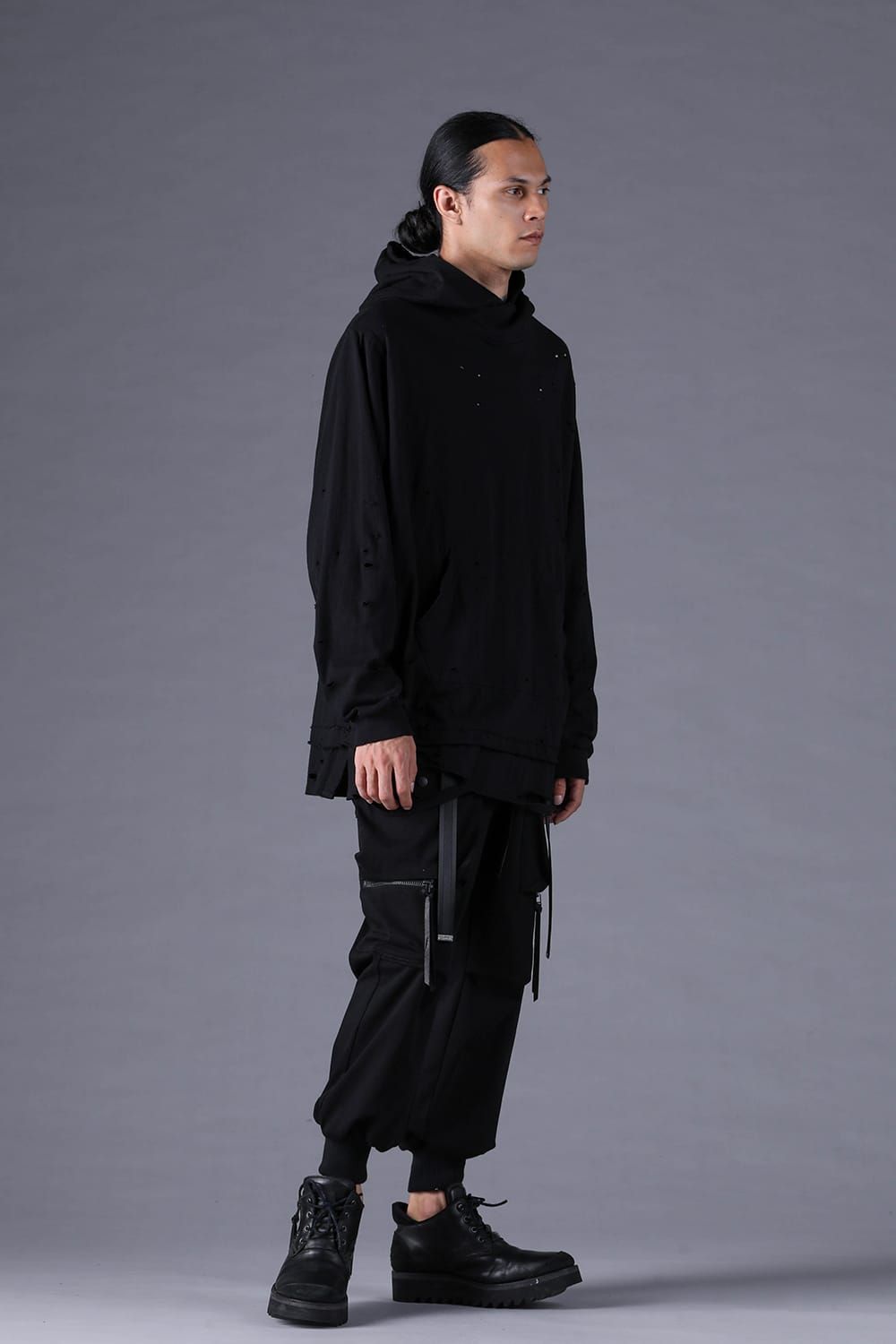 《2027SS先行予約分》Soft Cotton Jersey Shotgun-Damage Hoodie"Black" / ソフトコットンジャージショットガンダメージフーディー"ブラック"