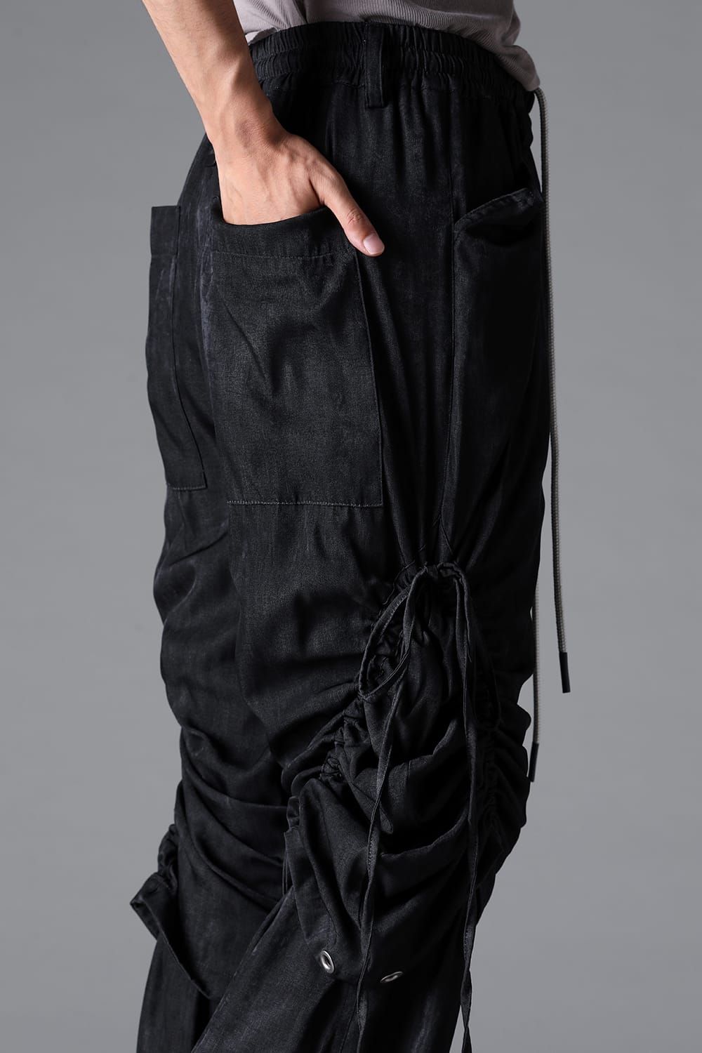 《2026SS先行予約》Layerd Gather Wide Pants"Black / Uneven D.Grey / Uneven Grey" / レイヤードギャザーワイドパンツ"ブラック/アンイーブンダークグレー/アンイーブングレー"