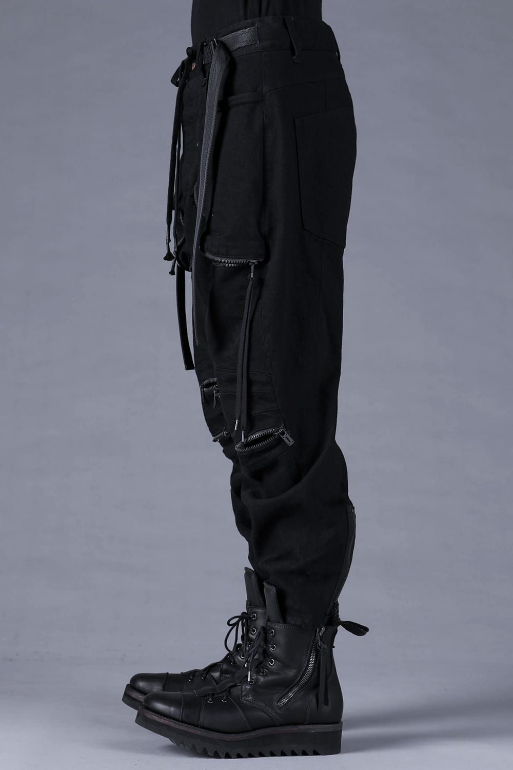 Stretch Denim Knee-Open Cropped Pants"Black" / ストレッチデニムニーオープンクロップドパンツ"ブラック"