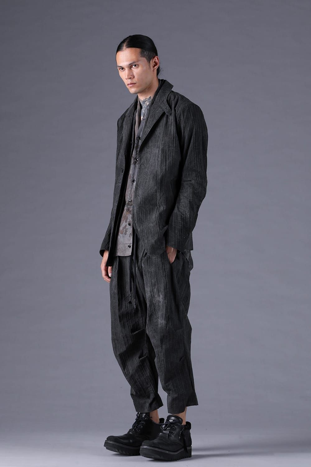 《2027SS先行予約分》Mura-Dye Toby Stripe Cropped Pants"Black" / ムラ染トビーストライプクロップドパンツ"ブラック"