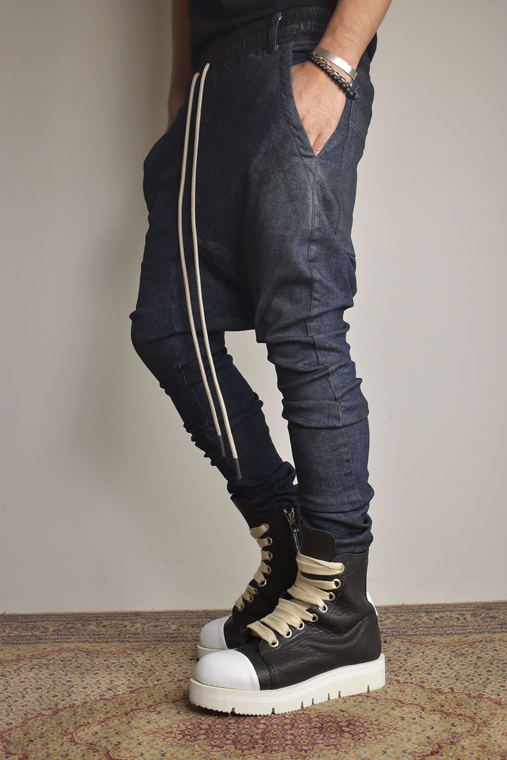 Coated Stretch denim Sarouel skinny"Blue" / コーティングストレッチデニムサルエルスキニー"ブルー"
