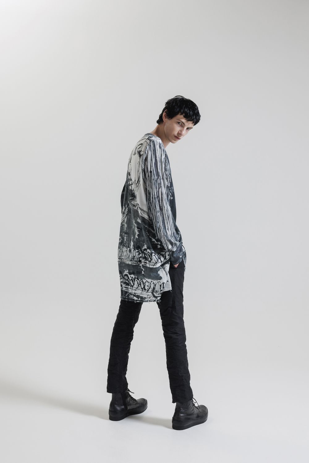 Round Neck Reversible Gauze Shirt"Face Print" / ラウンドネックリバーシブルガーゼシャツ"フェイスプリント"