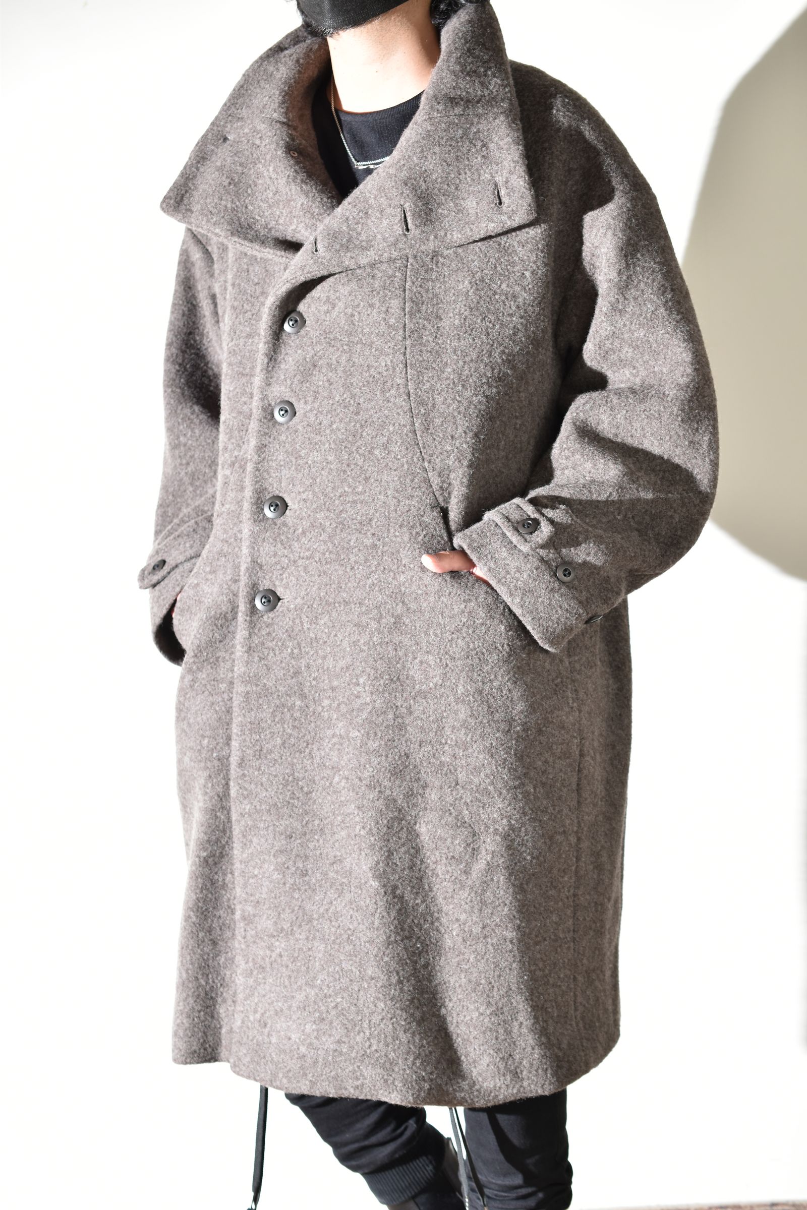 Wool Pile High Neck Coat "GreyBeige" / ウールパイルハイネックコート"グレーベージュ"
