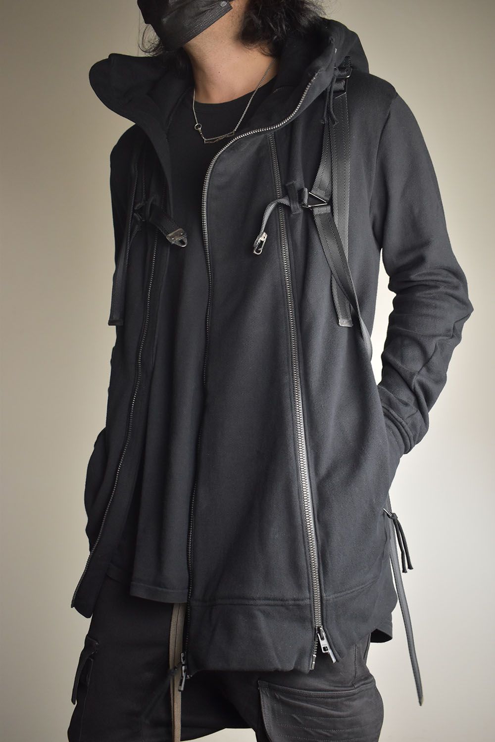 Non-Flammable Fleece Harness Belt W-Zip Hooded Jacket  "Black" / 無燃糸裏毛ハーネスベルトWジップフーデッドジャケット"ブラック"