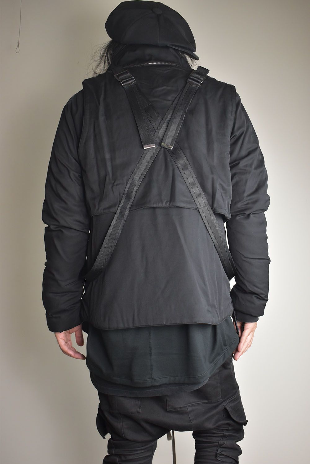 Rayon Twill Vest Hooded Down Jacket "Black" / レーヨンツイルベスト/フードアタッチドダウンジャケット"ブラック"