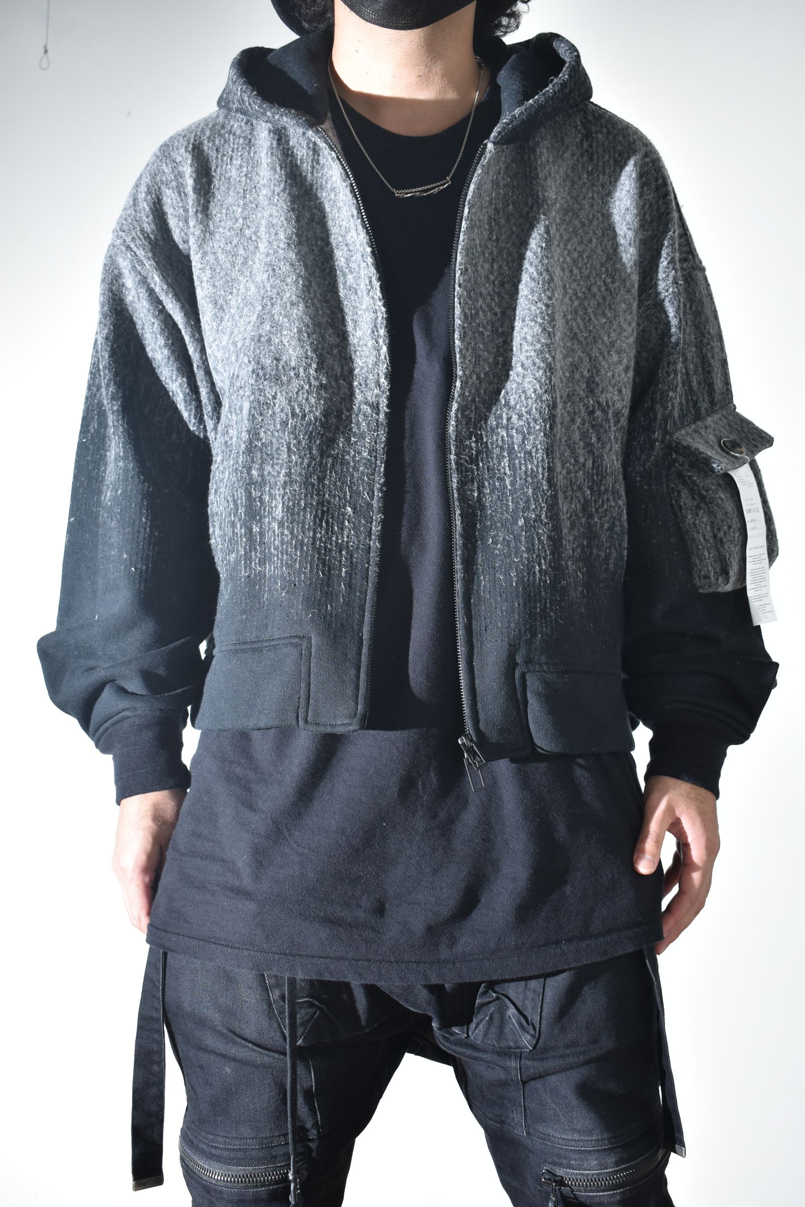 Gradient Needle Punch Double Zip Hoodie "Black Based" / グラデーションニードルパンチダブルジップフーディ"ブラックベース"
