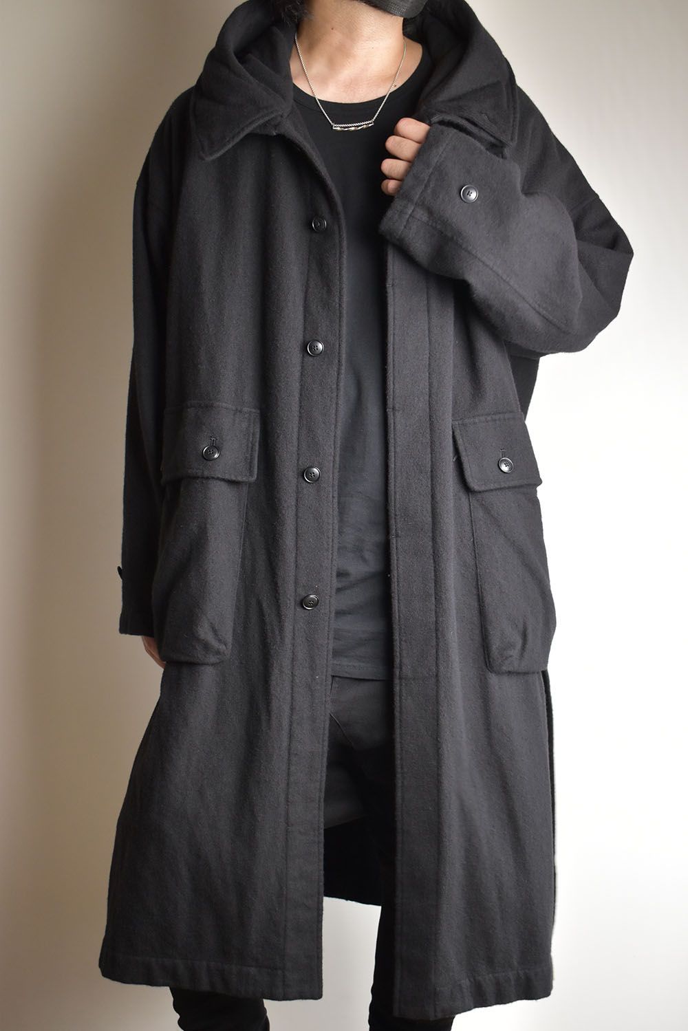 Wool Fulling Product Dyed Coat "Black" / ウール縮絨 製品染めコート"ブラック"