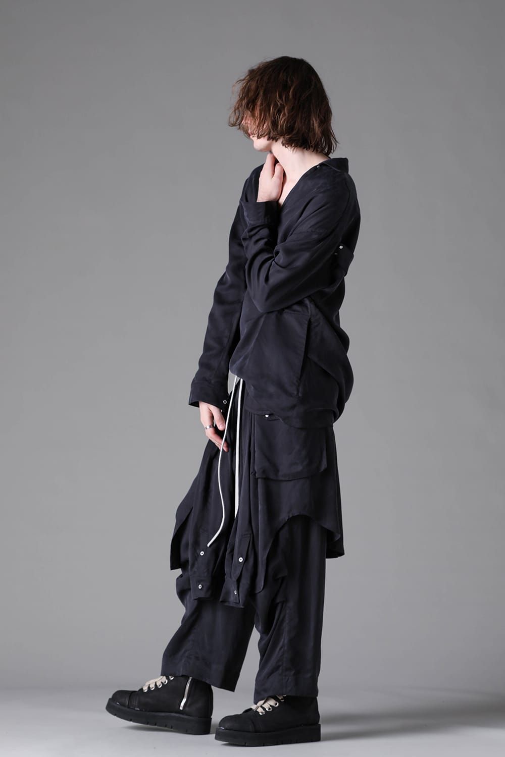 《2026AW先行予約》Satin Warp Skirt Wide Pants"Black" / サテンラップスカートワイドパンツ"ブラック"
