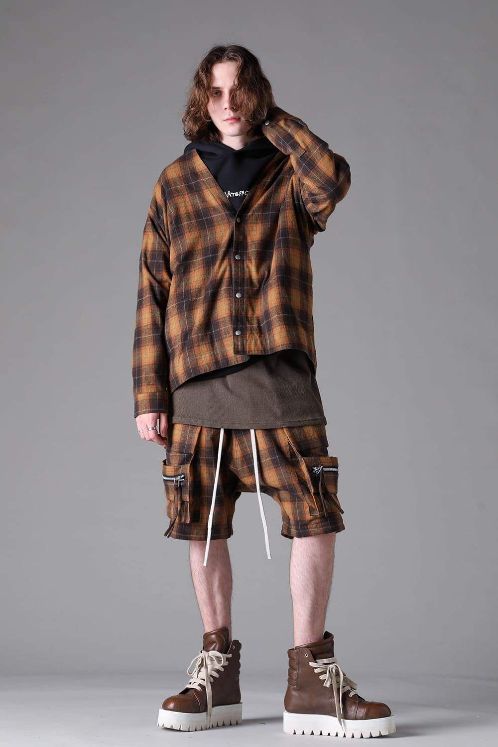 《2026AW先行予約》Plaid Sarrouel Shorts"Soft Greige / Black Camel / Warm Brown" / サルエルショーツ"ソフトグレージュ/ブラックキャメル/ウォームブラウン"