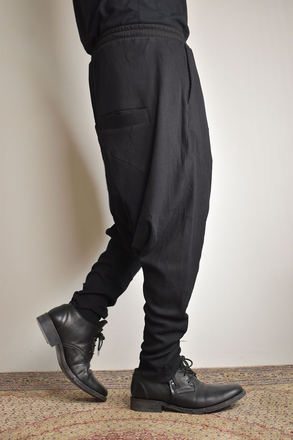 Waffle Sarrouel Pants"Black"/ワッフルサルエルパンツ"ブラック"