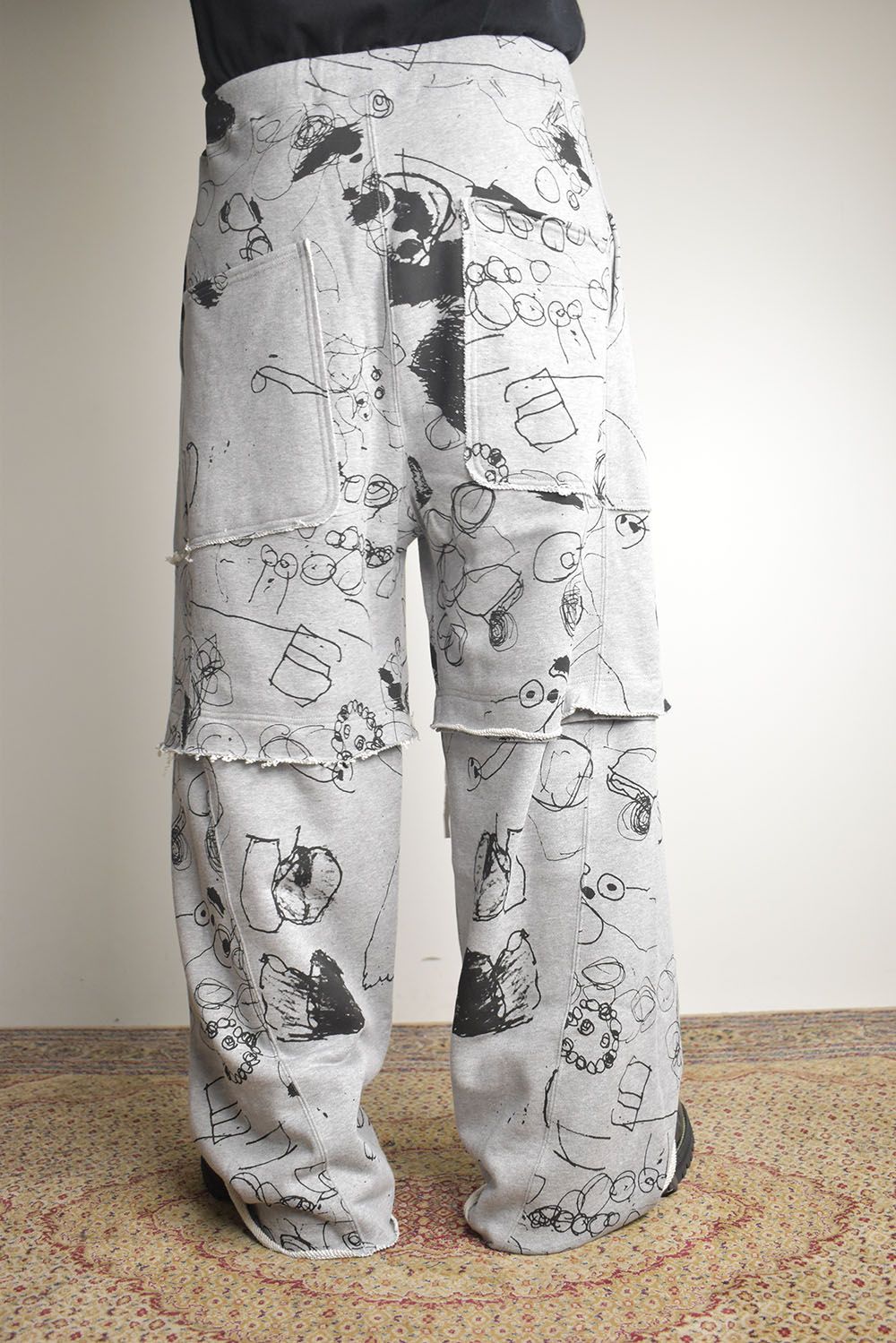 Sweat Print Wide Pants"Grey" / スウェットプリントワイドパンツ"グレー"