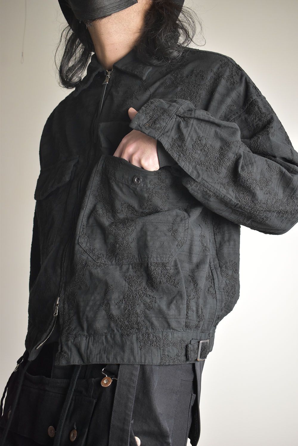 Embroidered Striped Blouson"Black" / 刺繍ストライプブルゾン"ブラック"