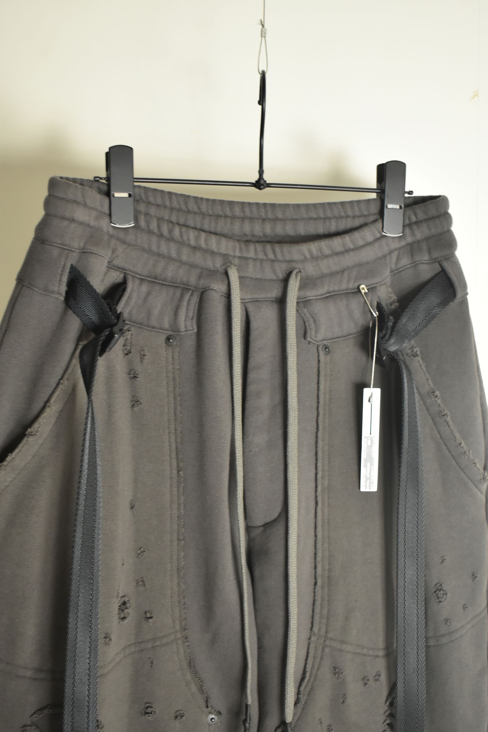 Untwisted Yarn Fleece Shotgun Wide Cropped Pants"Charcoal" / 無撚糸裏毛ショットガンワイドクロップドパンツ"チャコール"