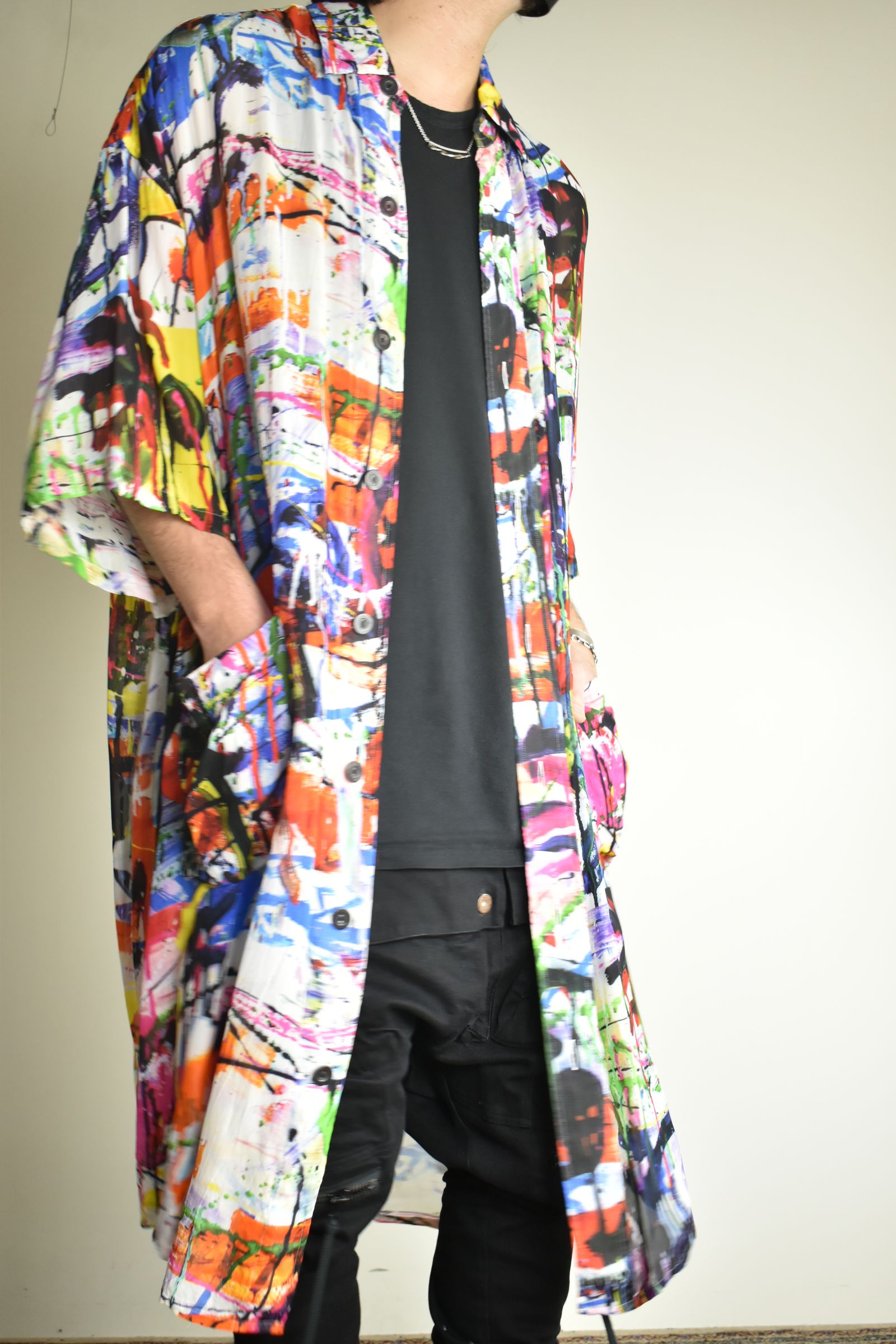 Rayon Chiffon Inkjet Print Short-Sleeved Big Shirt&Dress"Color Print" / レーヨンシフォンインクジェットプリント半袖ビッグシャツ / ワンピース"カラープリント"