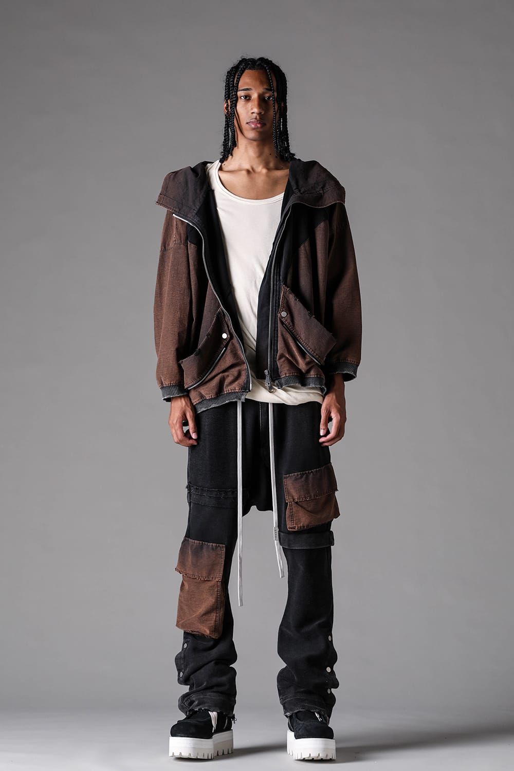 《2027SS先行予約》Vintage Cargo Flare Long Pants "Black × Brown / Grey × L.Grey / Ivory" / ヴィンテージカーゴフレアロングパンツ"ブラック×ブラウン / グレー×ライトグレー / アイボリー"