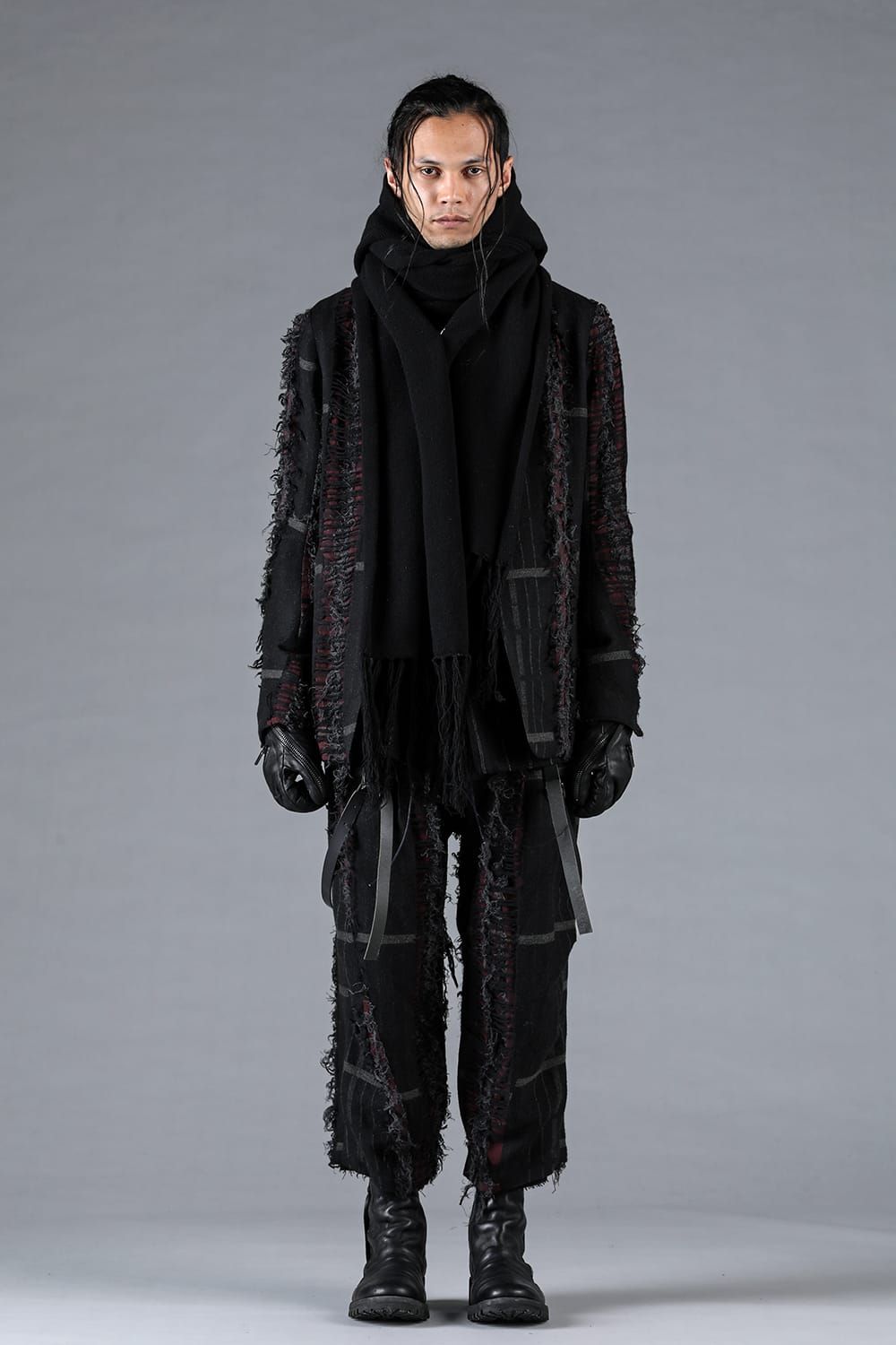 Merino Wool Knit Hooded Long Scarf “Black" / メリノウールニットフードロングマフラー"ブラック"