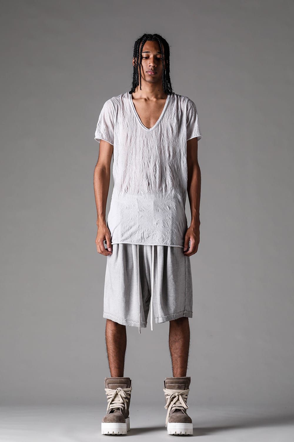 《2027SS先行予約》Sumi Dyed Lightweight French Terry Wide Shorts"L.Grey  / D.Grey" / 墨染ミニ裏毛ワイドショーツ"ライトグレー / ダークグレー"