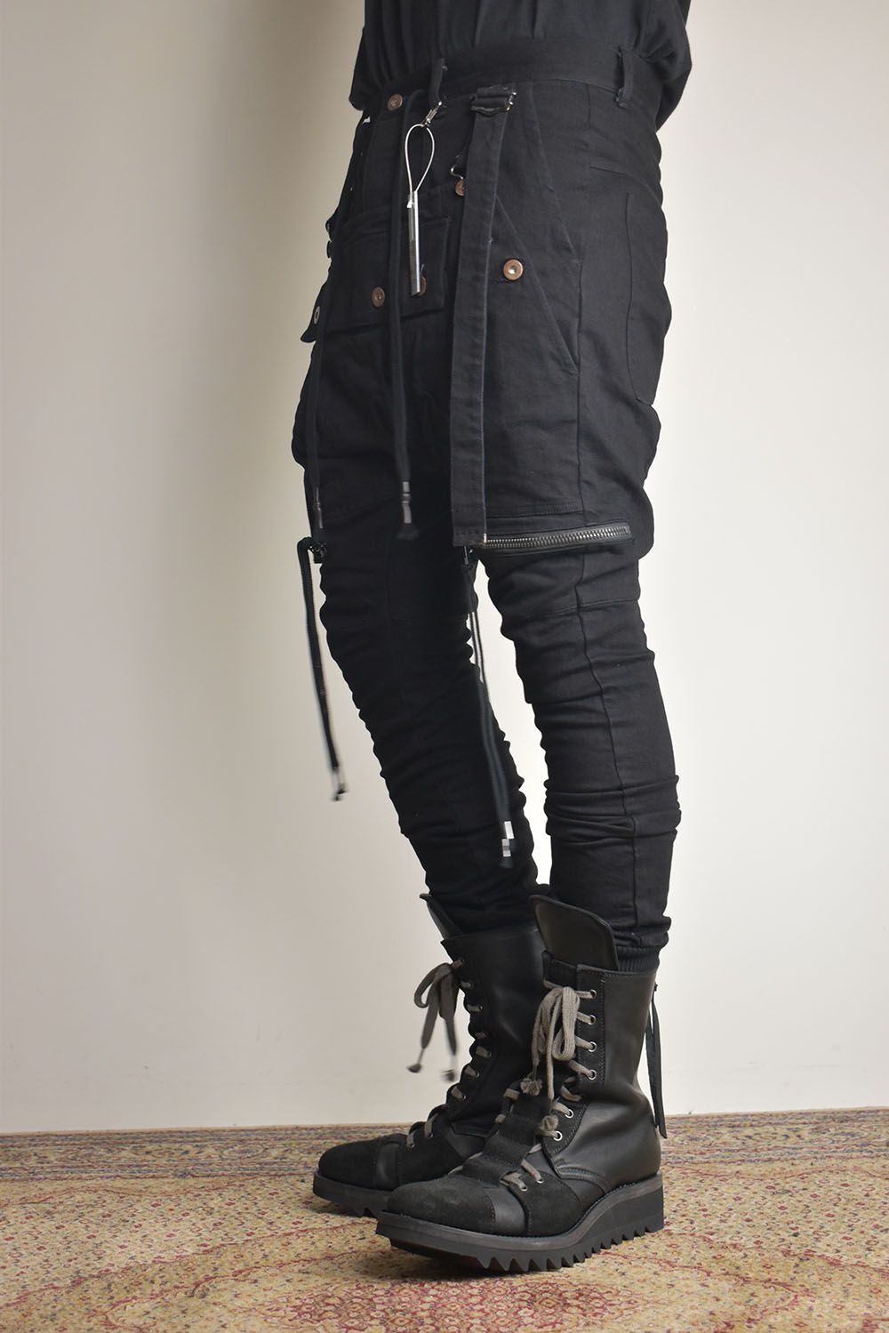 Stretch Denim Salopette Pocket Cargo Jogger Pants "Black" / ストレッチデニムサロペットポケットカーゴジョグパンツ"ブラック"