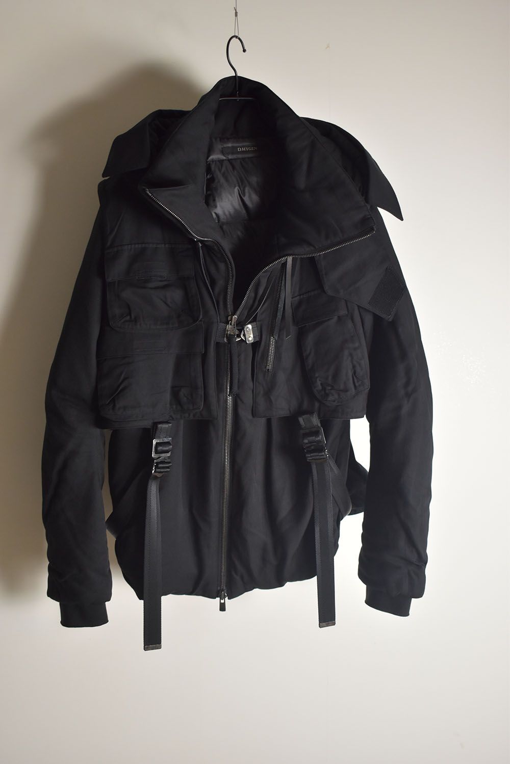 Rayon Twill Vest Hooded Down Jacket "Black" / レーヨンツイルベスト/フードアタッチドダウンジャケット"ブラック"