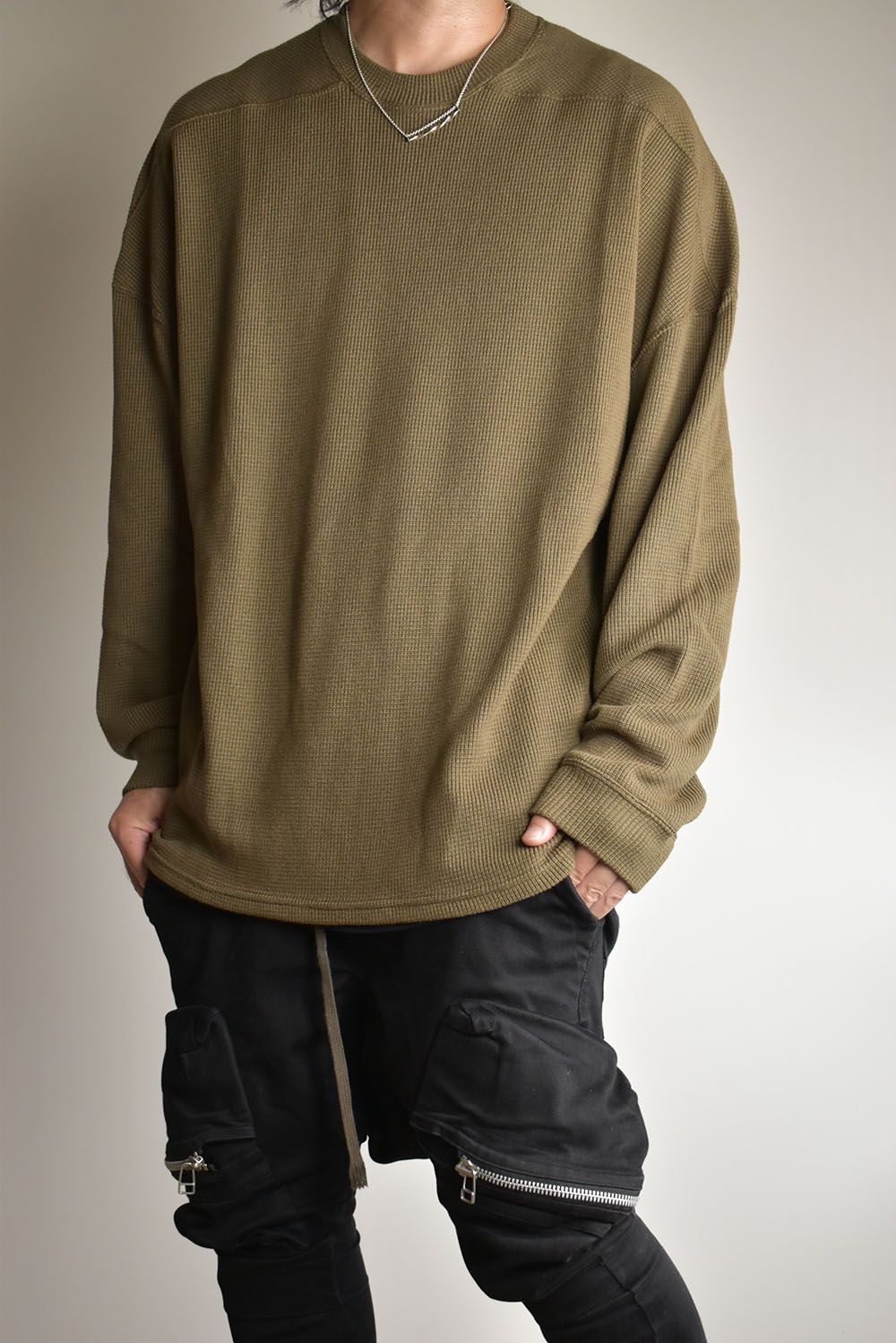 Rib Knit Over Size Top"Olive"/リブニットオーバーサイズトップ"オリーブ"