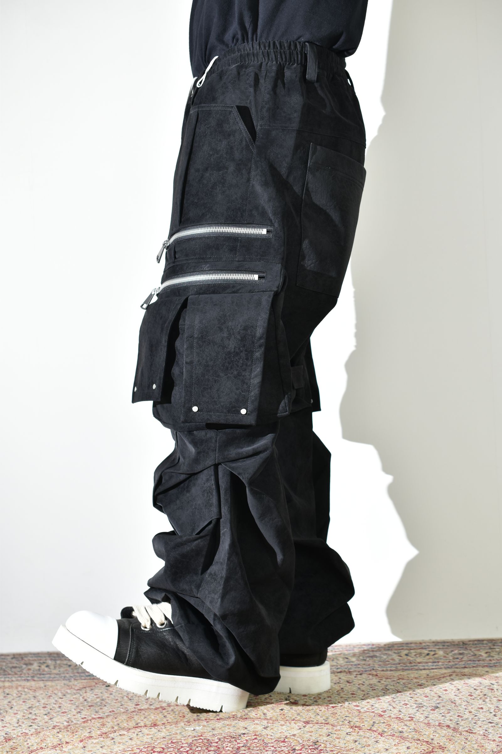Vegan Suede Leather Cargo Pants"Black" / ヴィーガンスウェードレザーカーゴパンツ "ブラック"