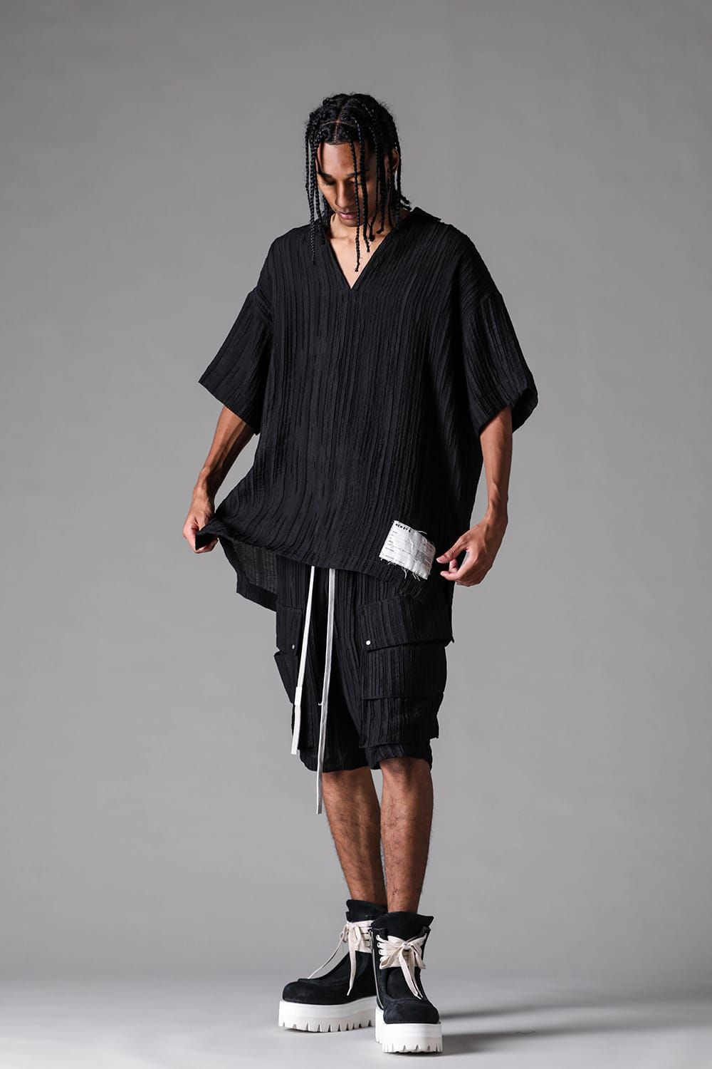 《2027SS先行予約》Ripple Sheer Half Sleeve Shirts "Black" / リップルシアーハーフスリーブシャツ"ブラック"