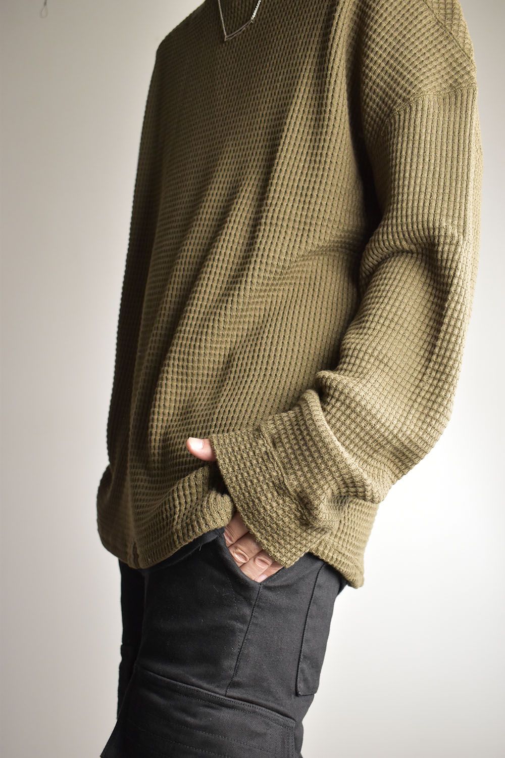 Heavy Waffle Over Size Top"Olive" / ヘビーワッフルオーバーサイズトップ"オリーブ"